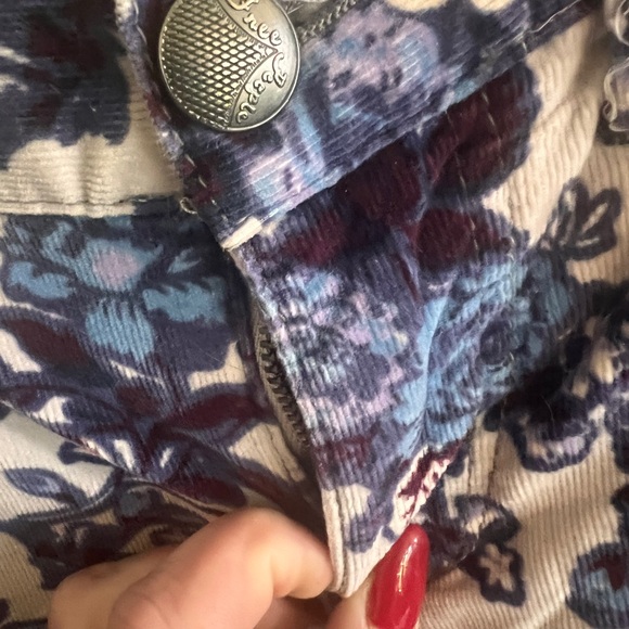 Free people, corduroy, floral printed pants, hip huggers - Picture 4 of 6